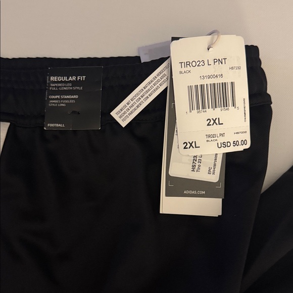 Adidas Joggers Mens 2XL Black Tiro Pants Zip Pockets - Picture 2 of 6